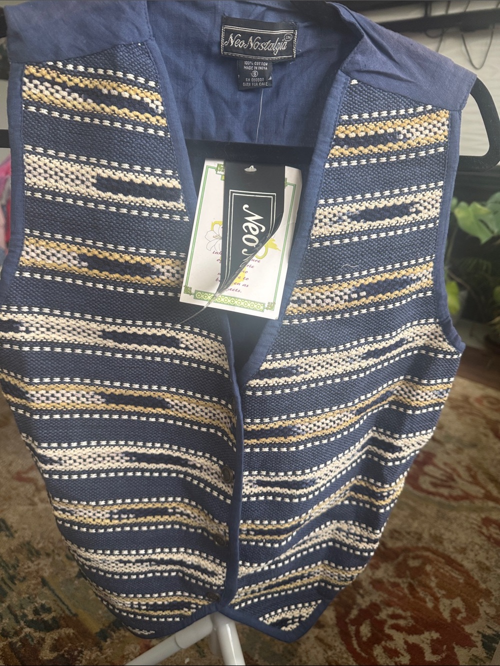 Nostalgia Navy Striped Knit Vest with Cream and Tan Accents